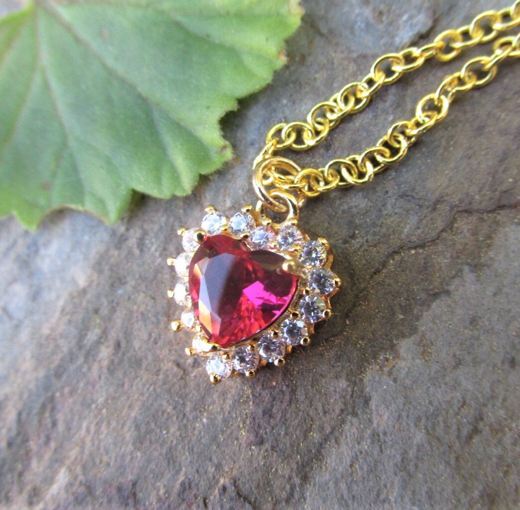 Red ruby pendant necklace red ruby gold filled necklace heart | Etsy