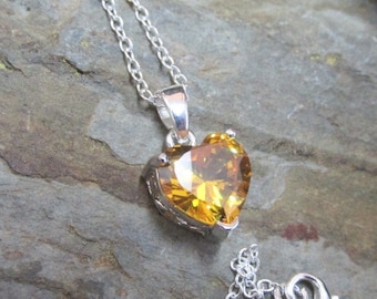 Citrine pendant necklace handmade jewelry gift for her 10mm heart shaped citrine sterling silver pendant fashion necklace November gift.