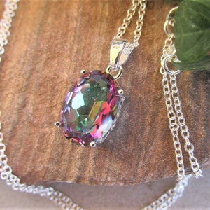 Mystic topaz pendant necklace mystic topaz necklace sterling silver chain necklace 4ct oval mystic topaz jewelry November birthstone gifts.