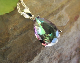 Mystic topaz pendant necklace mystic topaz necklace sterling silver chain necklace 4ct mystic topaz jewelry November birthstone gifts.