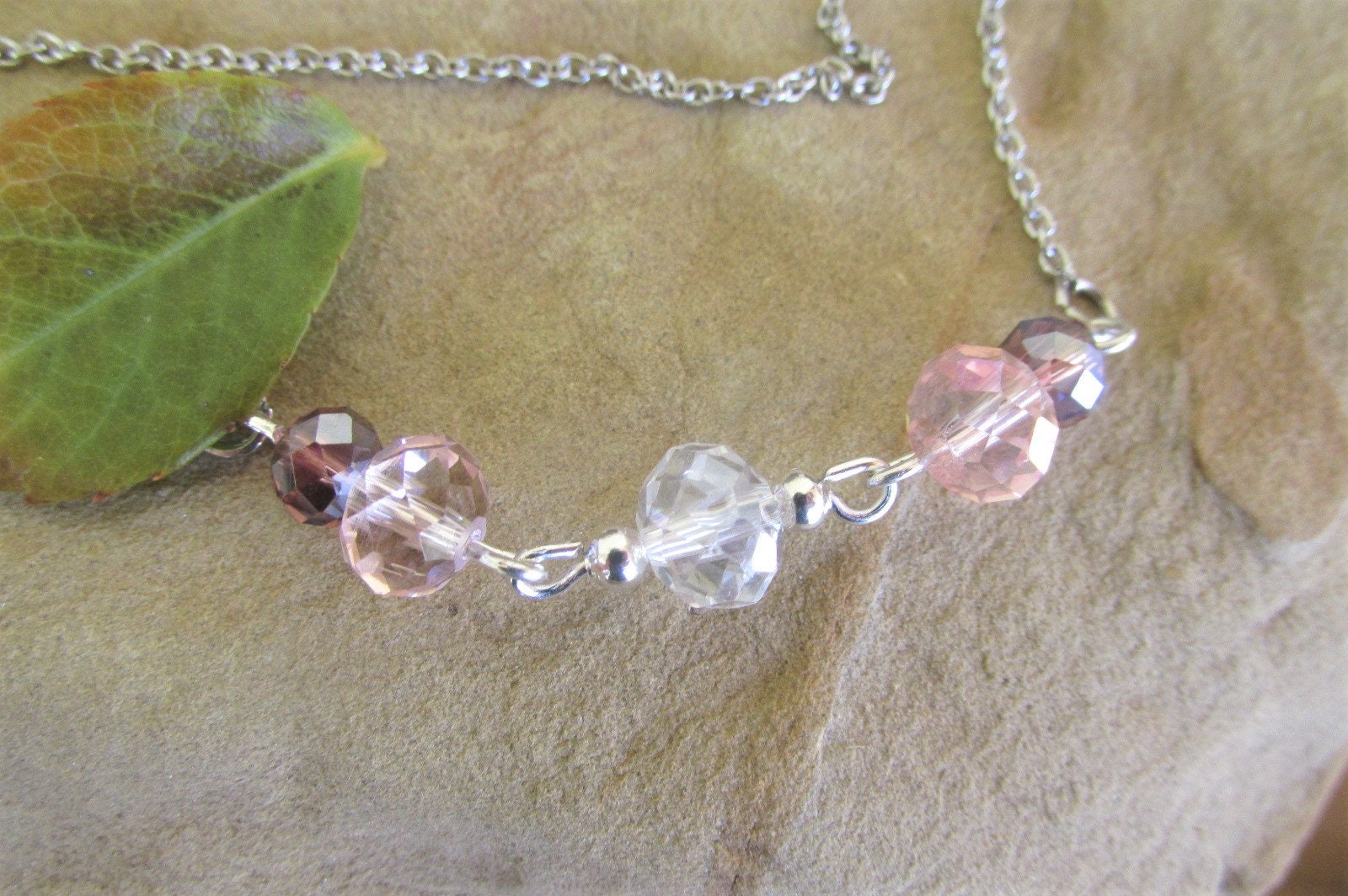 Silver Sparkly Pink Crystal Choker - Girls Diamonte Necklace - Pink Gifts for Girls - Elegant Iced Out Love Heart Jewelery - Clavicle