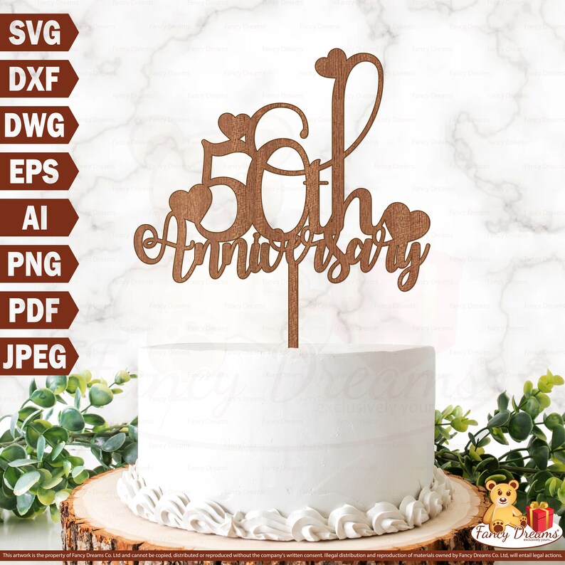 Download 50th Wedding Anniversary Hearts Cake Topper Laser Cut | Etsy