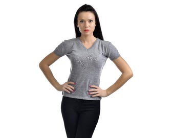 Extrafine Merino Wool V-neck Tshirt - Light Gray