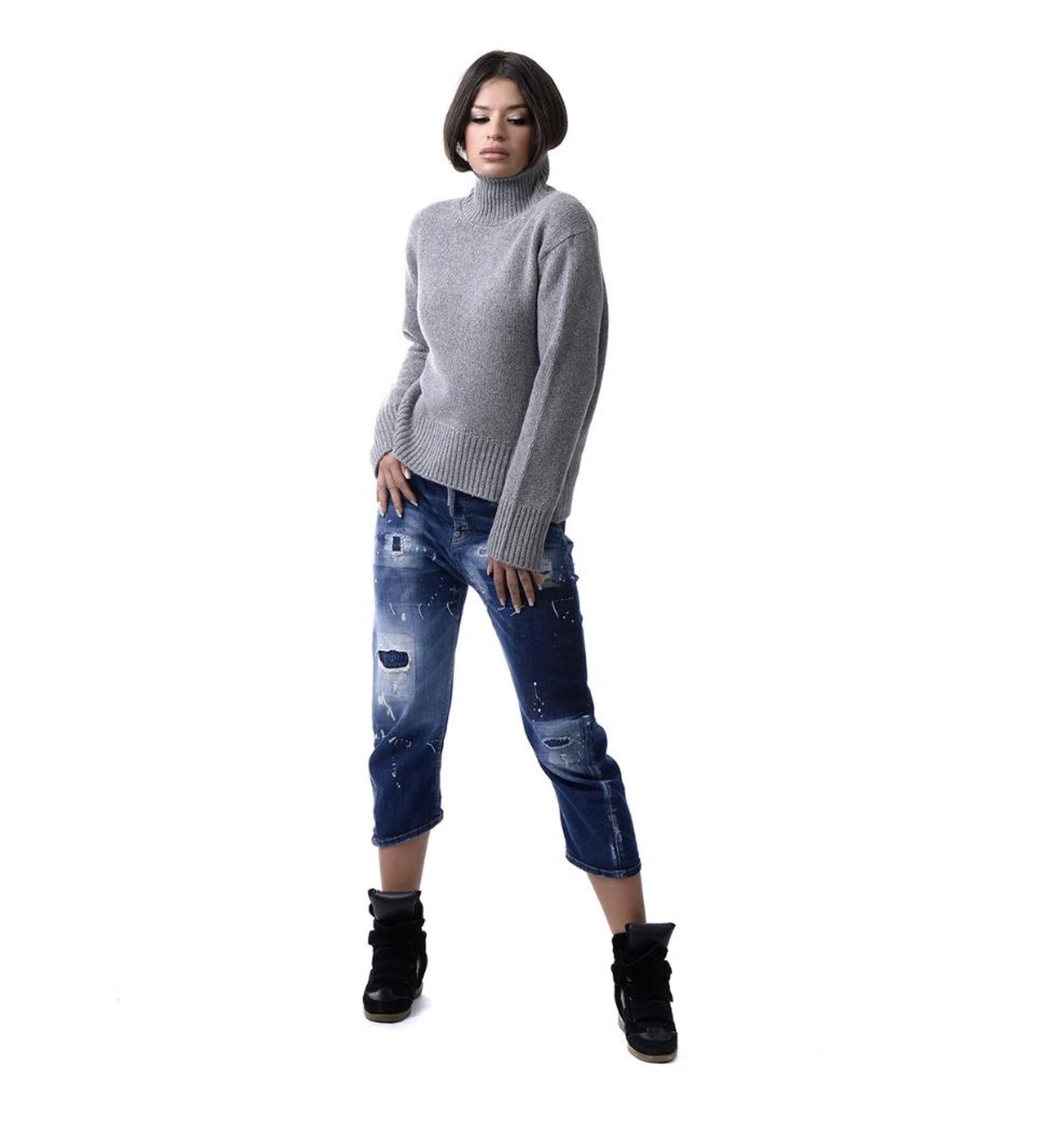Fringe Turtle Neck Sweater Knit Dress main image 0