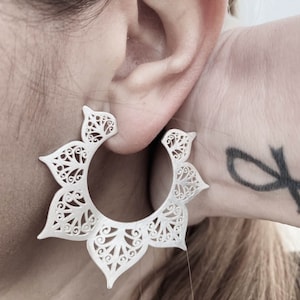 Handmade boho and vintage long silver hoop earrings