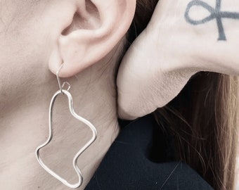 Abstract long and minimal handmade silver earrings