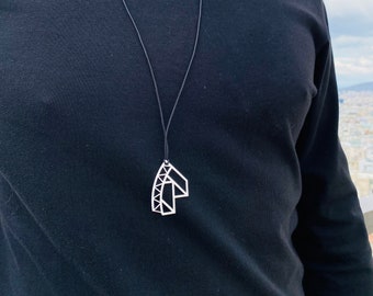 Men's geometric horse head handmade silver pendant