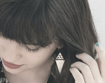 Modern geometric and minimal triangle handmade silver earrings