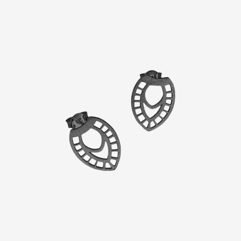 Fashionable and geometric silver stud earrings Black