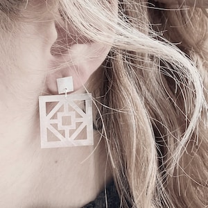 Art Deco geometric and architectural statement handmade silver earrings
