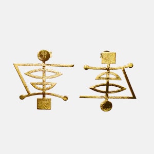 Abstract shaped geometric and minimal earrings in architectural design Gold