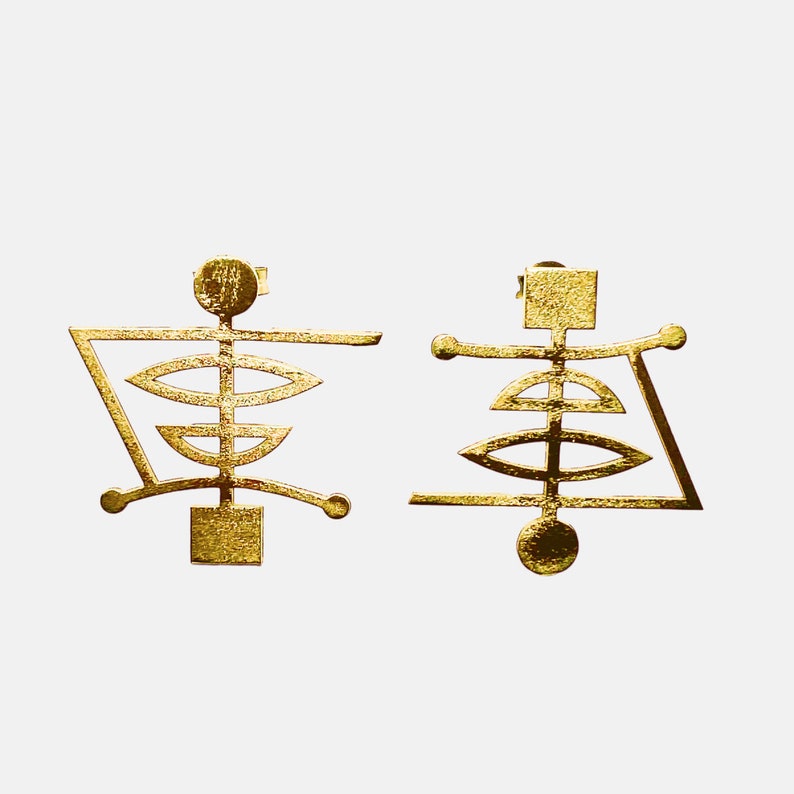 Abstract shaped geometric and minimal earrings in architectural design Gold
