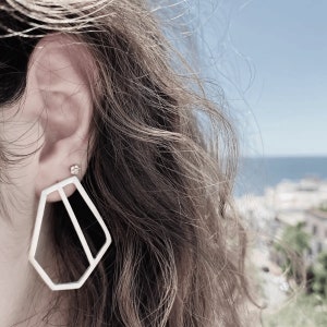 Geometric minimal handmade silver earrings in architectural design