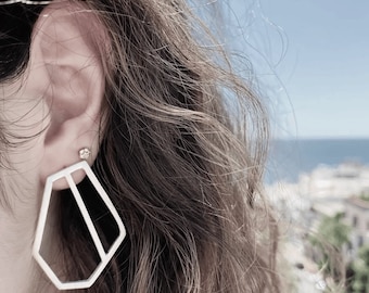 Geometric minimal handmade silver earrings in architectural design