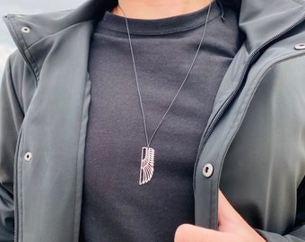 Men's handmade geometric angel wing silver pendant