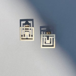 Art deco geometric modern minimal handmade silver stud earrings image 1