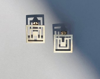 Art deco geometric modern minimal handmade silver stud earrings