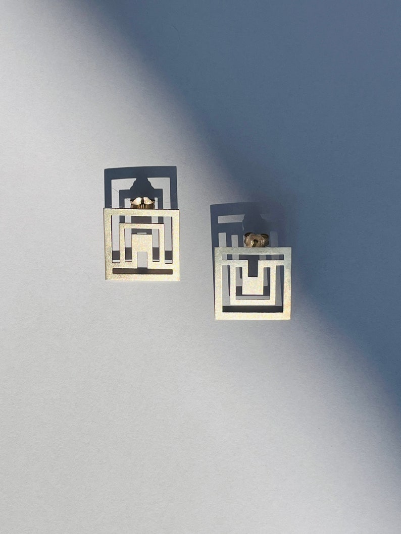 Art deco geometric modern minimal handmade silver stud earrings image 1