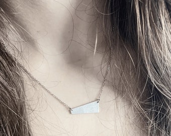 Architect and geometric handmade short silver necklace in rose gold plating