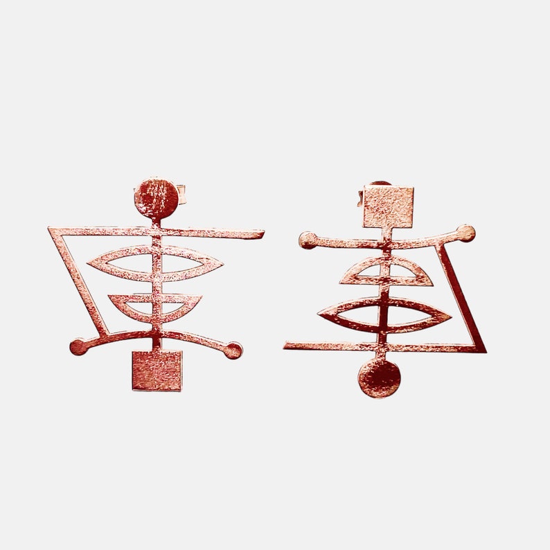 Abstract shaped geometric and minimal earrings in architectural design Rose gold