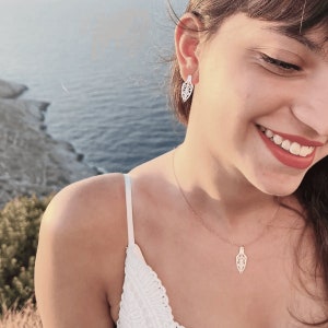 Boho teardrop-shaped silver stud earrings