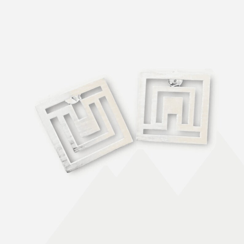 Art deco geometric modern minimal handmade silver stud earrings Silver