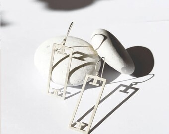 Statement handmade and geomertic art silver earrings