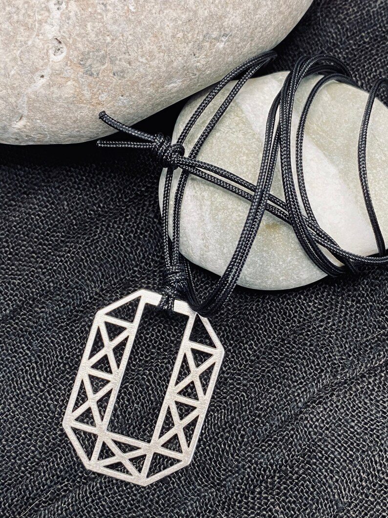 Men's geometric modern and minimal handmade silver pendant image 3