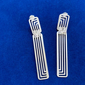 Modern long earrings silver handmade minimal and architectural geometric design image 7