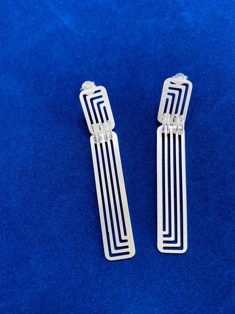 Modern long earrings silver handmade minimal and architectural geometric design image 7