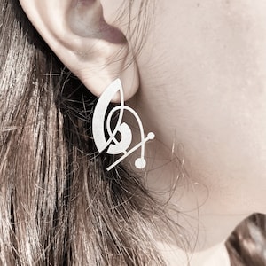 Unique statement abstract shaped geometric and minimal handmade silver earrings