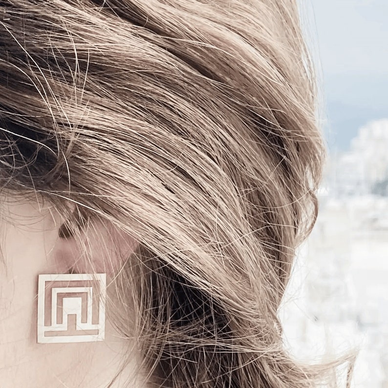 Art deco geometric modern minimal handmade silver stud earrings image 3