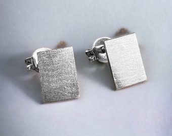 Minimal and rectangle handmade unisex silver stud earrings