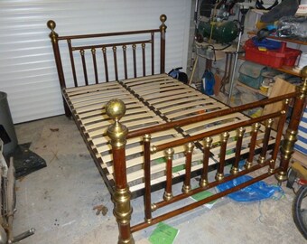 Victorian Brass & Mahogany Bedstead