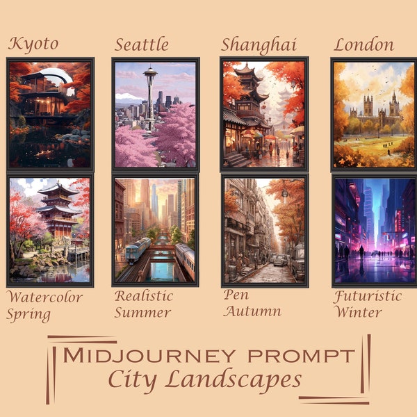 Midjourney Prompt City Landscape Design Winter Spring Summer Autumn Digital Wall art printable