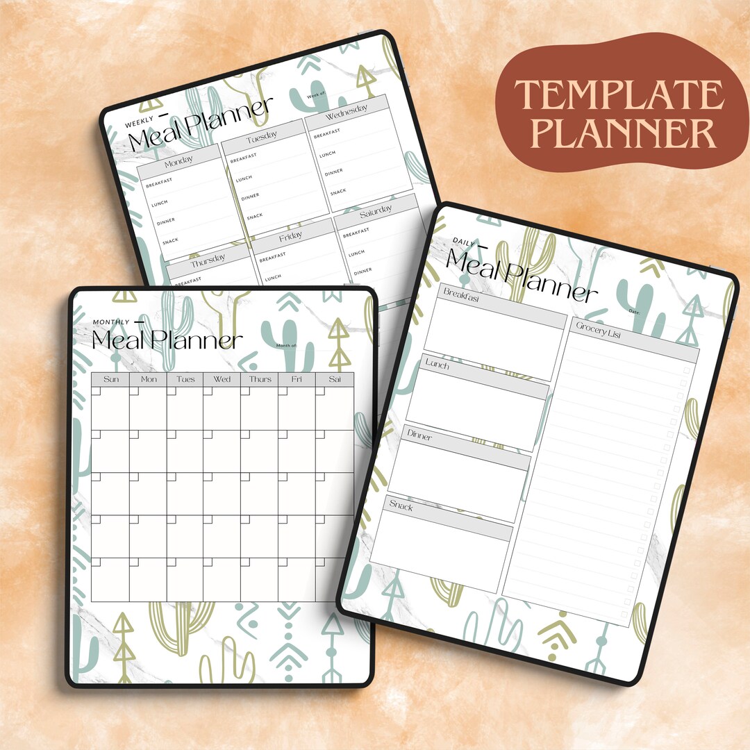 Template Western Meal Planner 2024 Calendar Monthly Weekly Daily Set 3
