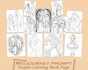 À mi-parcours, invites livre de coloriage page couple Portrait personnes Clipart romantique Art imprimable