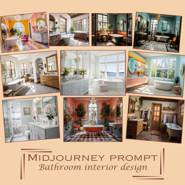 Midjourney Prompt Interior Design Bathroom Modern Contemporary design Digital printable Home decor