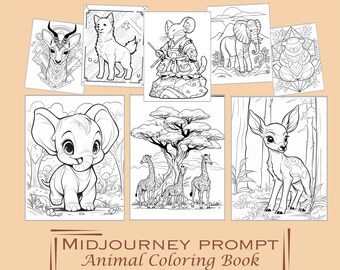 Midjourney Prompt Coloring Book Pages Animal Clipart Ilustraciones de fantasía Arte imprimible para niños