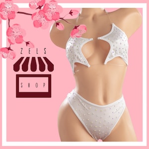 Rhinestone Dancewear Bikini: High Waist Lycra 2pc Set