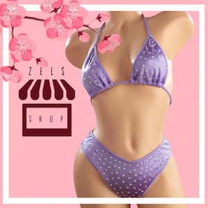 Exotic Dancewear: 2pc Rhinestone High Waist Bikini Short For Ravers, Strippers, Dance Wear Outfits