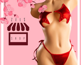 Handmade Star Top Bikini Set: Shiny Side Tie Exotic Dancewear