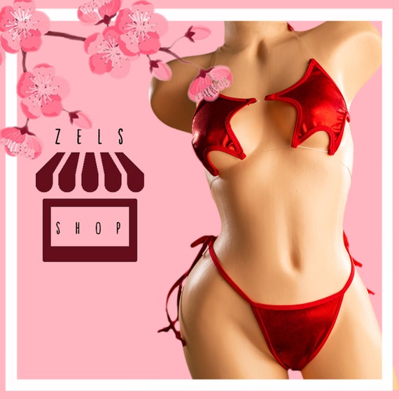 Handmade Star Top Bikini Set: Shiny Side Tie Exotic Dancewear