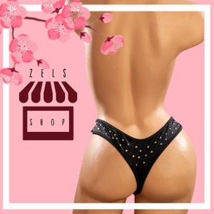 Exotic Dancewear High Waist Bikini Short w Rhinestones Raver Stripper Dance Wear Outfits