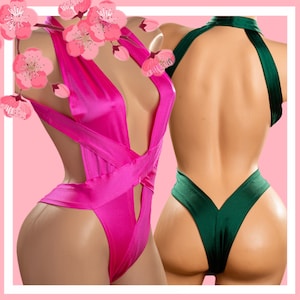 Exotic Dancewear One Piece Front Cross Band Monokini for Stripper, Ravers, Beach Wear