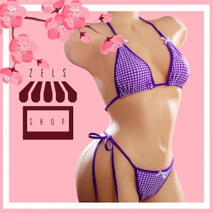 Exotic Dancewear: 2pc Plaid Side Tied Bikini Set for Ravers, Stripper, Beachwear, Stripper clothes