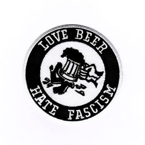 Parche, aplique, insignia de cerveza, parche termoadhesivo "Amo la cerveza" y "Odio el fascismo" para coser.