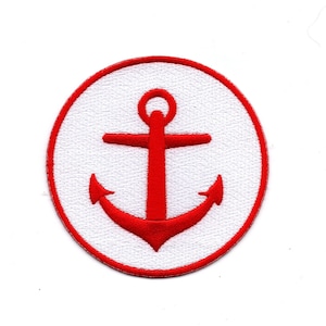May include: Red embroidered anchor patch with a white background and a red circle border.