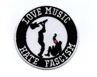 Smash Fascism - Iron on Sew on Embroidered Badge Applique Motif Patch &quot;Love Musik Hate Fascism&quot;