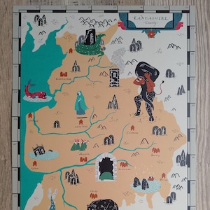 Mapa del folclore de Lancashire (impresión artística A3)